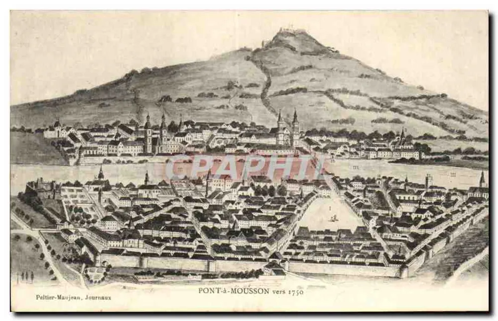 पॉंट-ए-मूसॉन — 1750 के आसपास का पैनोरामिक दृश्य — पेल्टियर-मौजियन, जर्नल - आगे