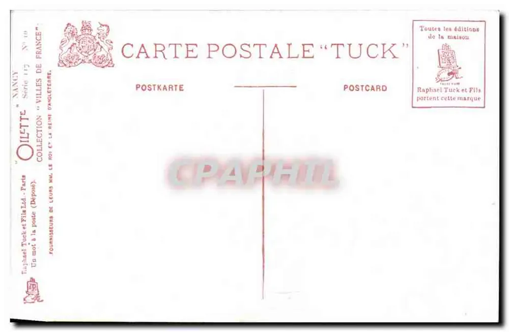 Nancy. Gebäude der Carrière. Palast des Regierungs — OILLETTE, Serie 117, Sammlung 'Städte Frankreichs' - Rückseite