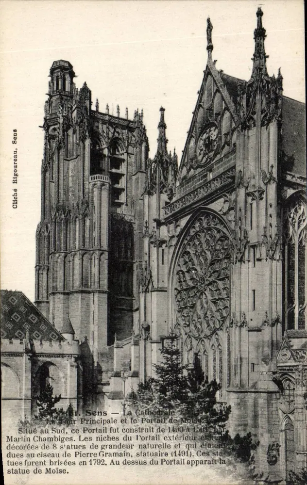 Sens — A Catedral — Torre Principal e o Portal de Moisés — Cliché Rigoureau, Sens - Frente
