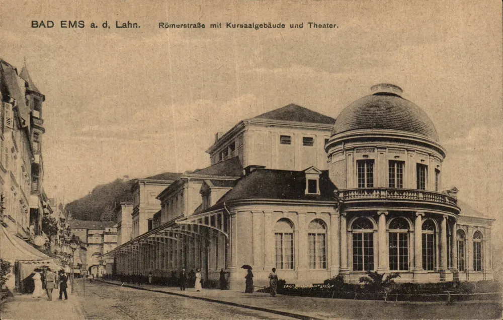 Bad Ems am Lahn — Römerstraße mit Kursaalgebäude und Theater — Verlag S847, Leipzig - Vorderseite