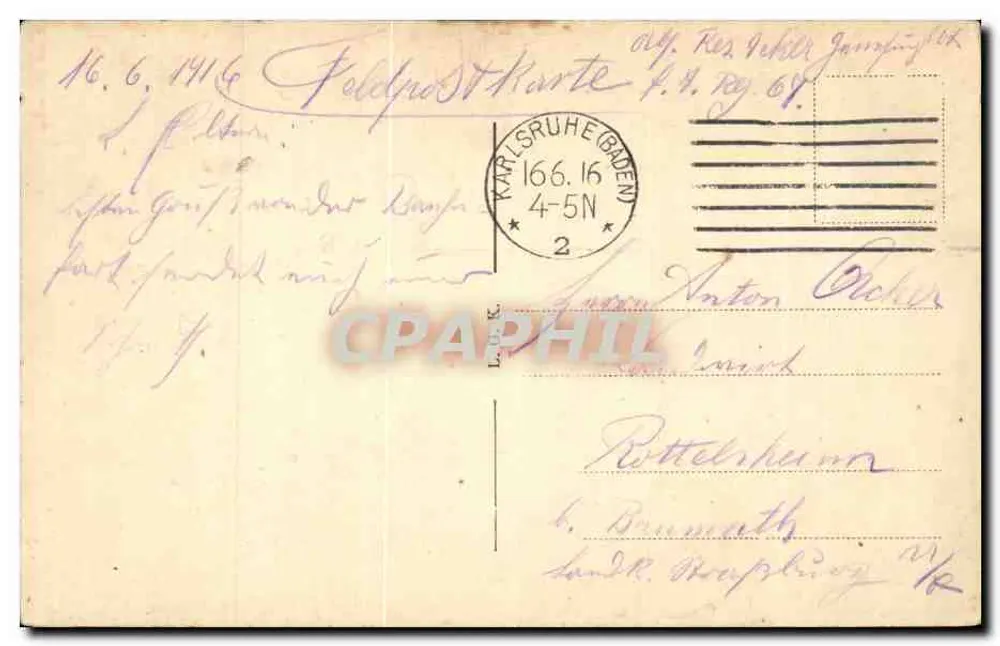Karlsruhe i. B. — Nova Anse de Jardin — editor desconhecido - Verso