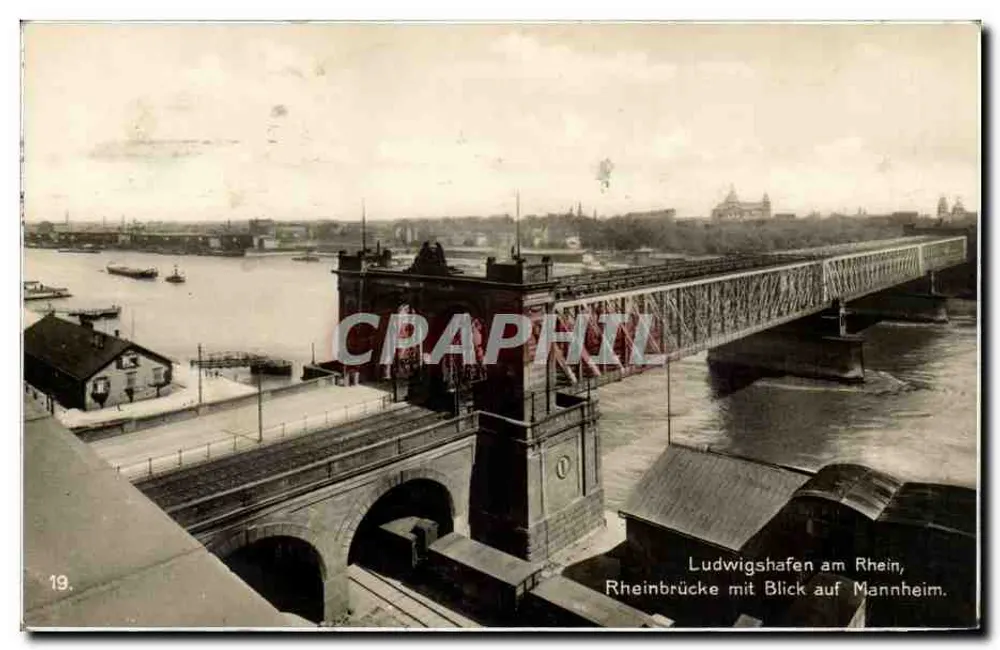 Ludwigshafen am Rhein — Rheinbrücke mit Blick auf Mannheim — Verlag nicht identifiziert, Nr. 19 - Vorderseite