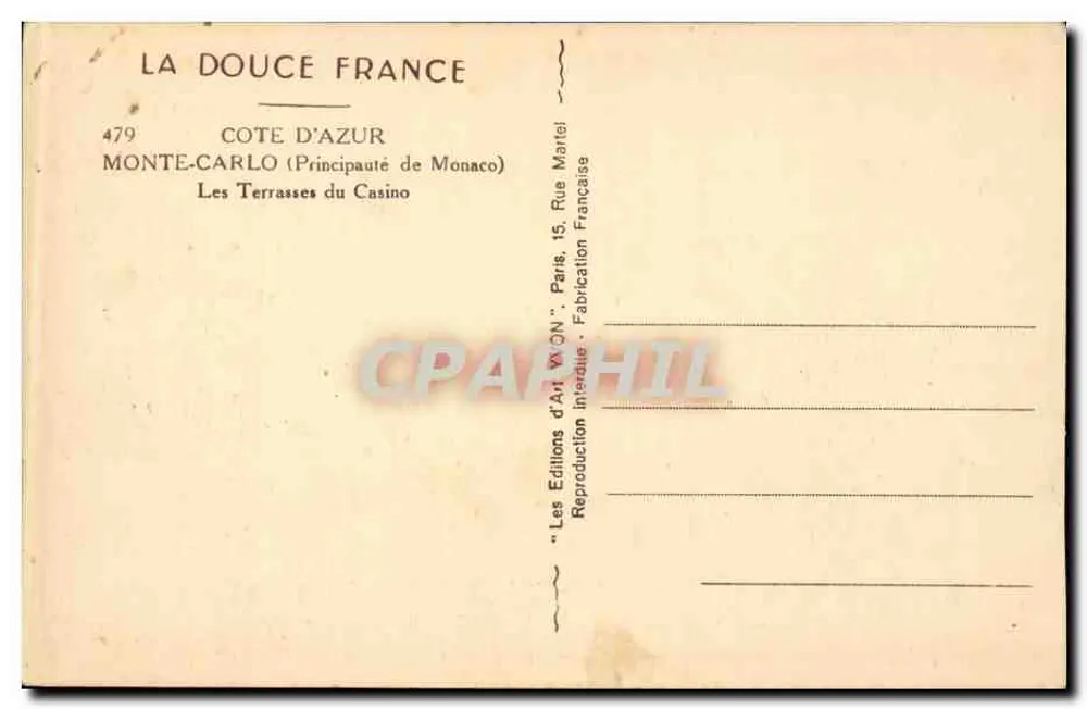 Monte-Carlo — Die Terrassen des Casinos — Art Editions 'VOCN' Paris - Rückseite
