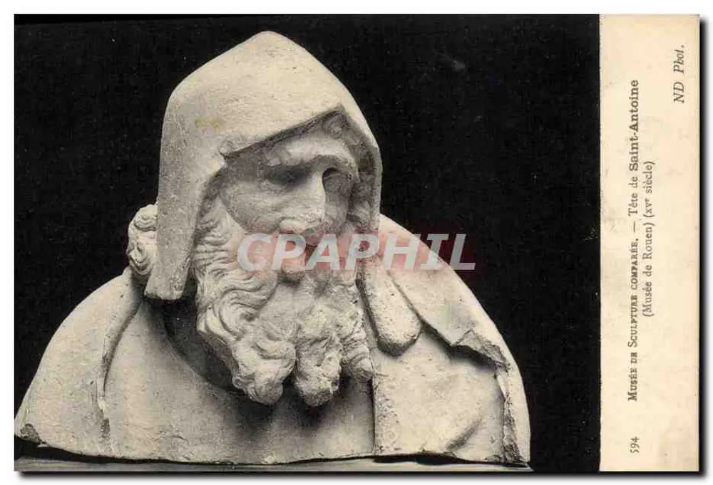 Kopf des heiligen Antoine — Museum von Rouen (15. Jahrhundert) — Museum für vergleichende Skulptur, Nr. 594 - Vorderseite