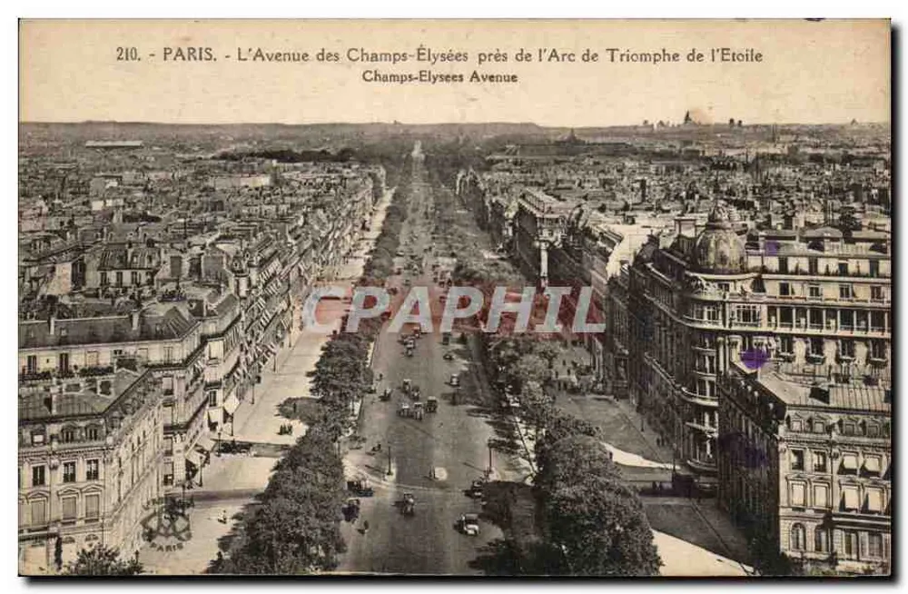 Paris - Die Avenue des Champs-Élysées in der Nähe des Arc de Triomphe de l'Étoile — anonymer Verlag, Nr. 210 - Vorderseite