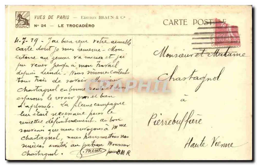Vue da Mesquita de Paris — O Trocadéro — Edição Braun & C°, N° 24 - Verso
