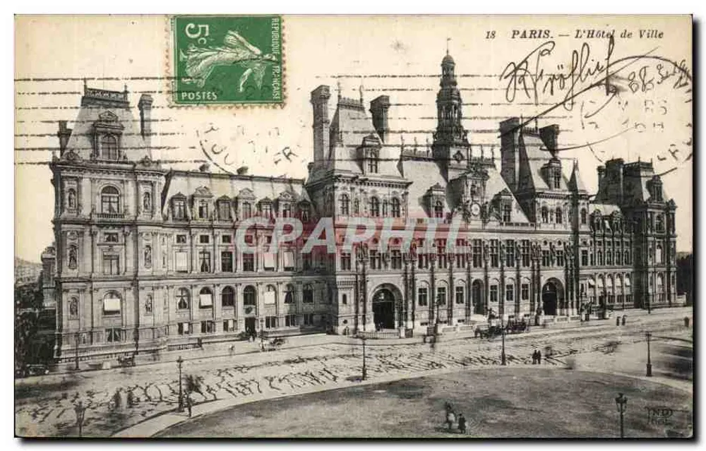 Paris — O Hotel de Ville — editor não identificado, n° de série 18 - Frente