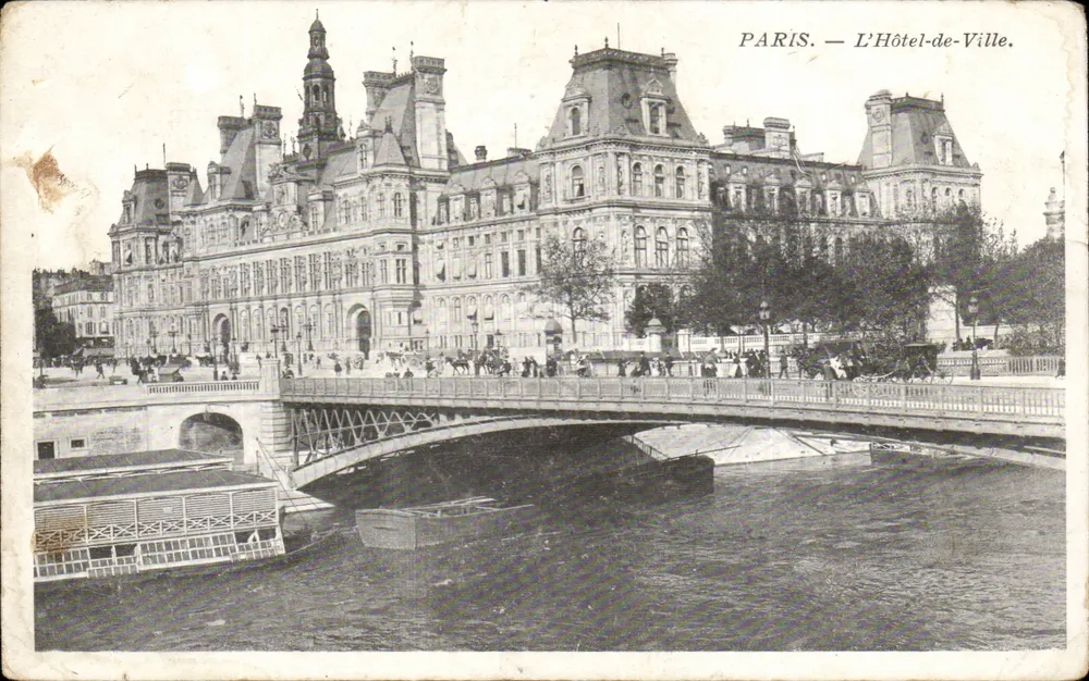 Paris — L'Hôtel-de-Ville — vista com o ponte e a Seine - Frente