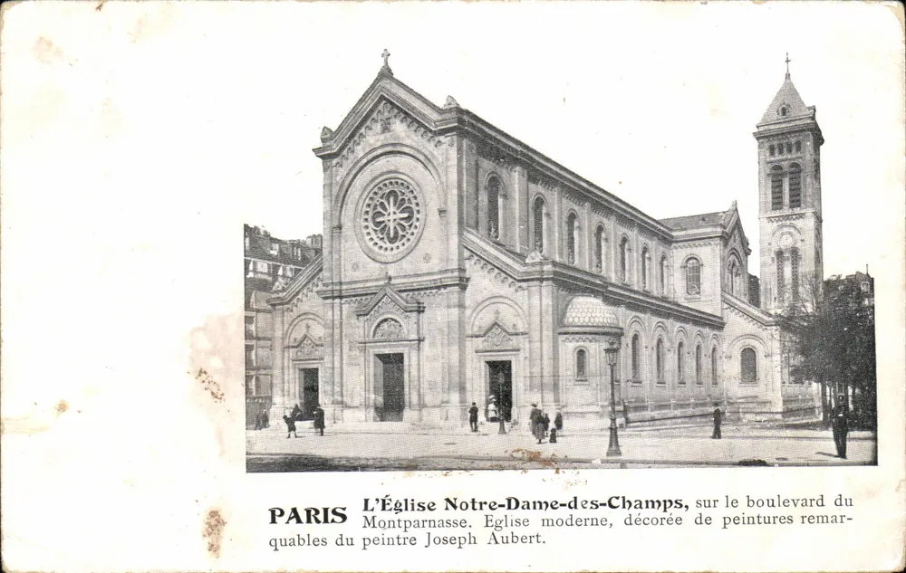 Paris — Ansicht der Kirche Notre-Dame-des-Champs am Boulevard du Montparnasse — mit bemerkenswerten Gemälden des Malers Joseph Aubert - Vorderseite