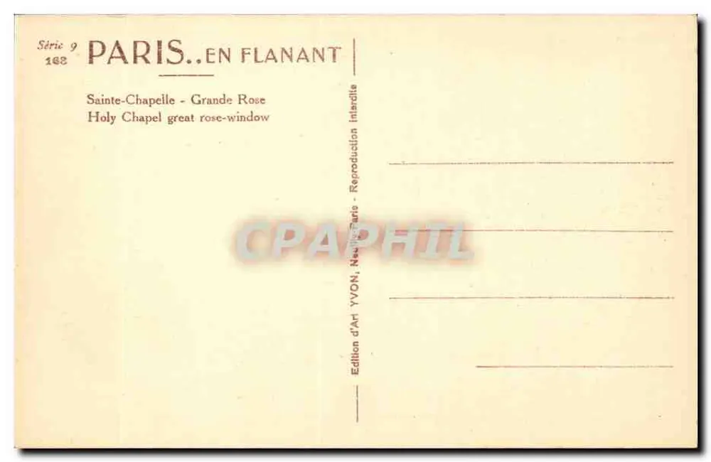 Sainte-Chapelle — Grande Rose — Edition d'Art YVON, Paris - Rückseite