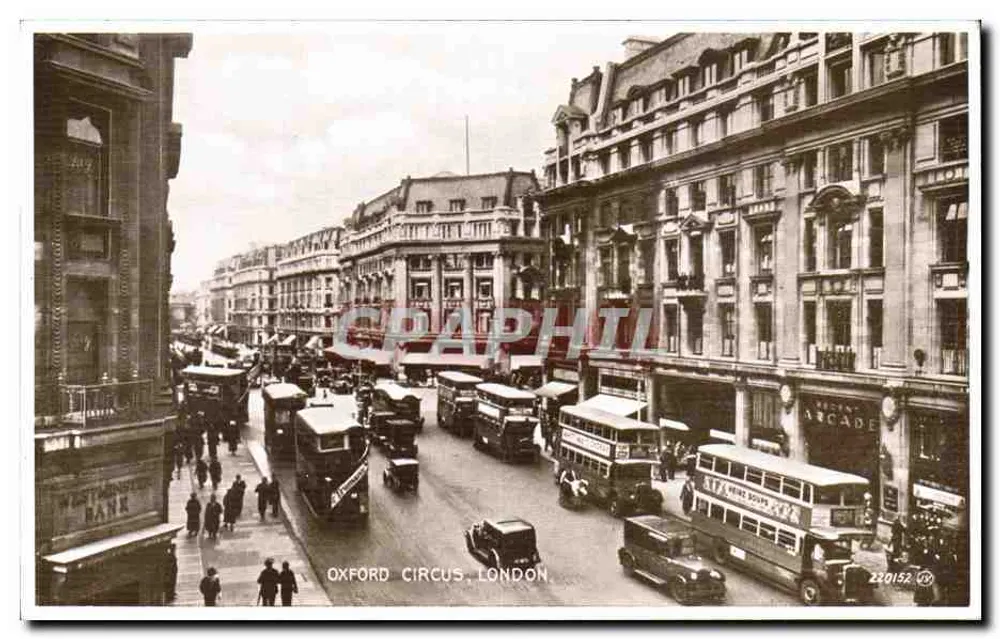Oxford Circus, London — lebendige Ansicht — Valentine's Photo Brown, Nr. 220152 - Vorderseite