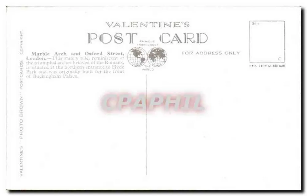 Marble Arch & Oxford Street, London — Valentine's Photo Brown, n° 209380 - Rückseite