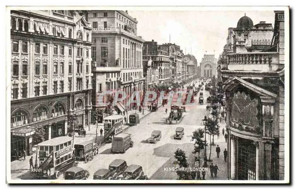 Kingsway, London — Blick auf die Straße mit Fahrzeugen und Gebäuden — Valentine's Silveresque, n° 99001 - Vorderseite