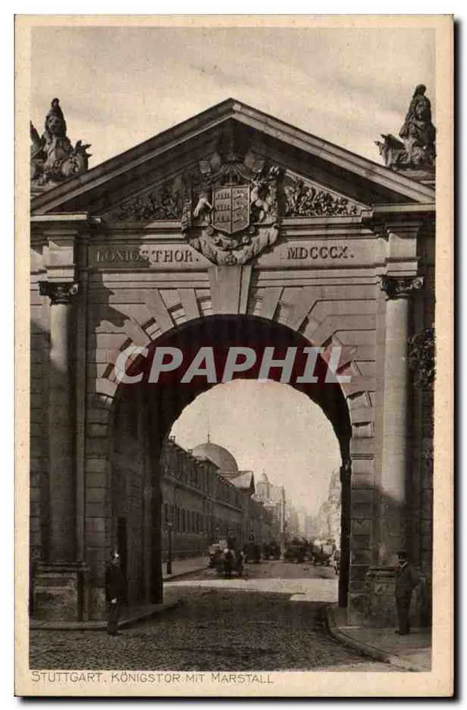 Stuttgart, Königstor com Marstall — editor I. Schaller, G. m. b. H. Postkartenverlag, Stuttgart, n° 3018 - Frente