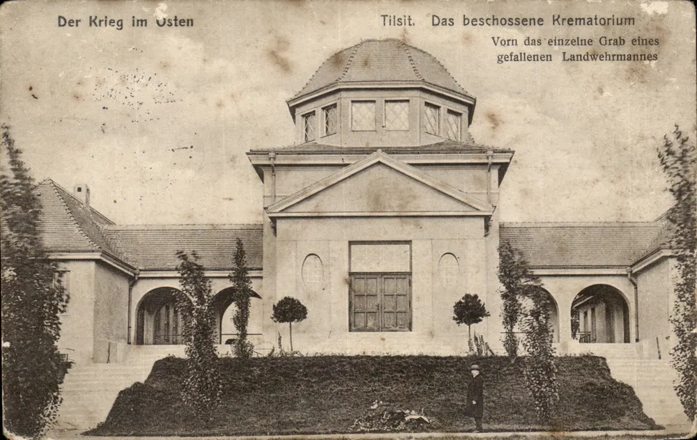 Tilsit — Das bombardierte Krematorium — Verlag Fritz Krauskopf, Königsberg - Vorderseite