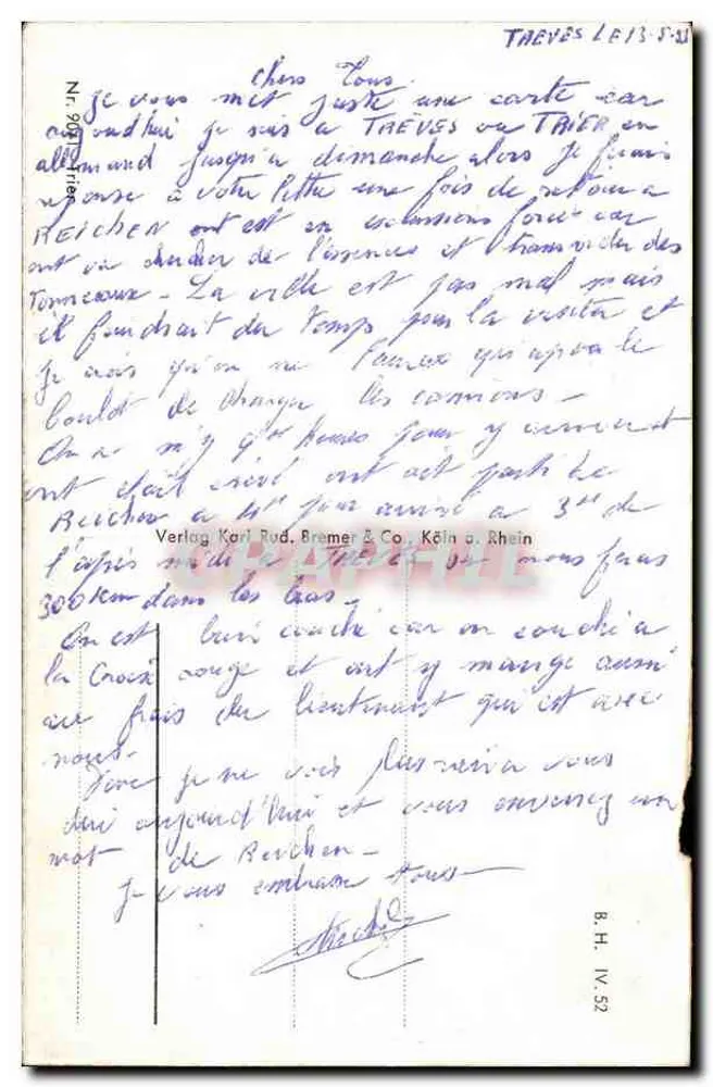 Grasp von der Mosel — Localização: Mosela — editor Verlag Karl Rud. Bremer & Co. Köln a. Rhein, n° 52 - Verso
