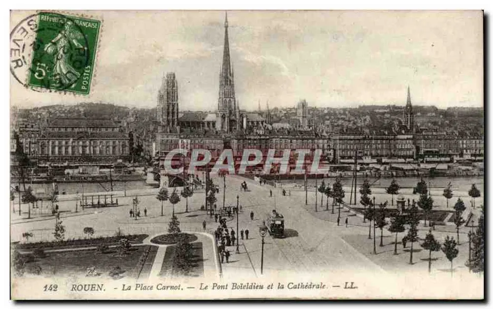 Rouen - Place Carnot, Pont Boieldieu und Kathedrale — LL. — Nr. 142 - Vorderseite