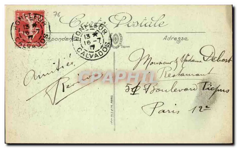 Honfleur — A Lieutenancé — LL. — n° 138 - Verso