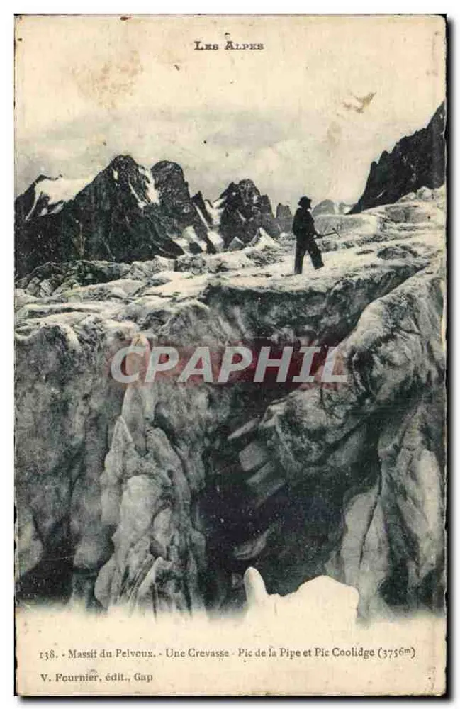 Massiv des Pelvoux — Eine Rissstelle — Gipfel der Pipe und Coolidge (3756m) — V. Fournier, Verlag, Gap - Vorderseite