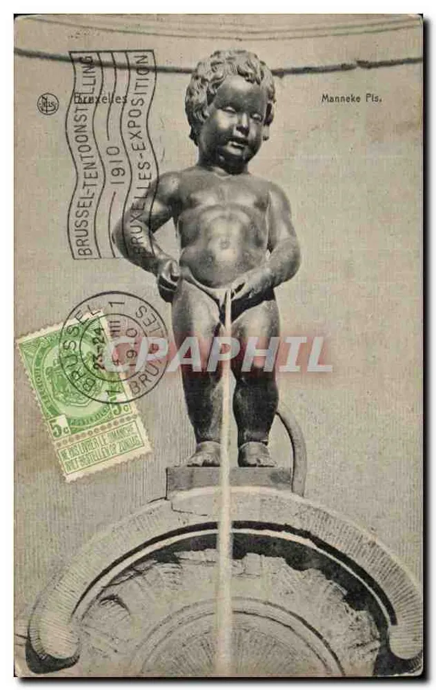 Manneken Pis — Exposição de Bruxelas 1910 — Ed. Nels, Bruxelas, Série 1, No. 4 - Frente