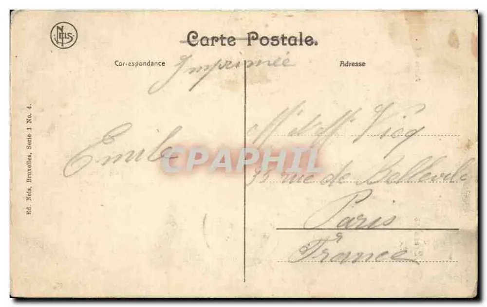 Manneken Pis — Exposição de Bruxelas 1910 — Ed. Nels, Bruxelas, Série 1, No. 4 - Verso