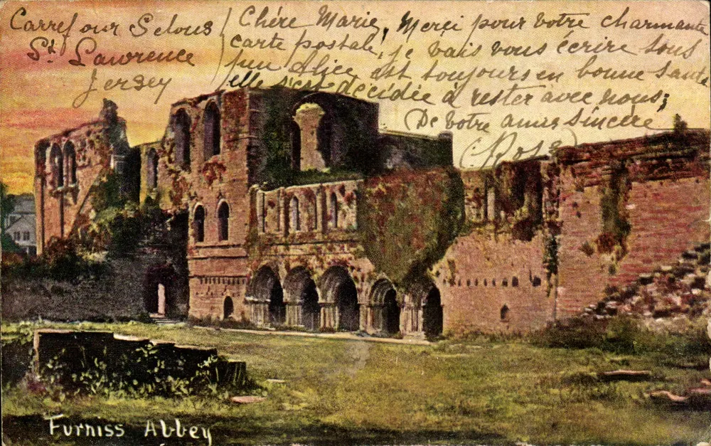 Abbey Furniss — ruinas de un antiguo monasterio — B. Hildeheimer & Co., Londres, n° 5311 - Anverso