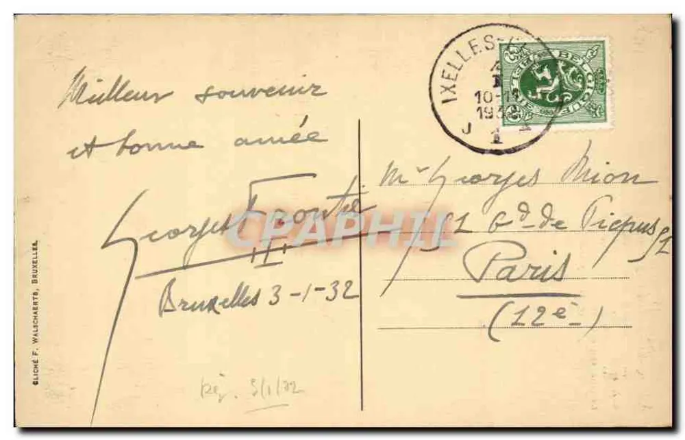 Bruxelles – Estatua ecuestre de Goddefroy de Bouillon — Glion F. Walschaerts, n°56 - Reverso