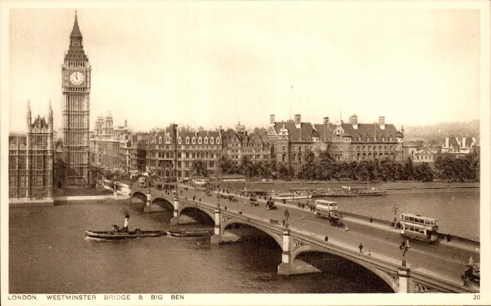 London, Westminster Bridge & Big Ben — Photochrom Co. Ltd. n°20 - Vorderseite