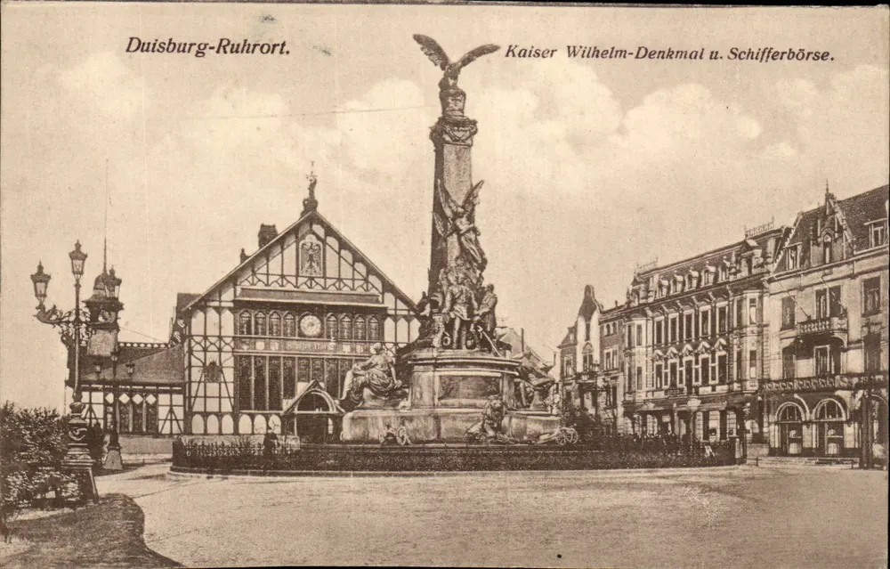 Duisburg-Ruhrort — Kaiser Wilhelm-Denkmal und Schifferbörse — unbekannter Verlag, Seriennummer nicht sichtbar - Vorderseite
