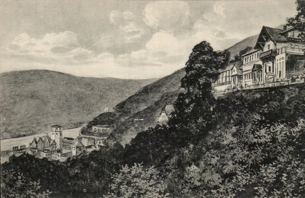 Heidelberg — Ansicht der Molkenkur über Schloss und Neckartal — Verlag Carl Knoblauch v. Huth - Vorderseite