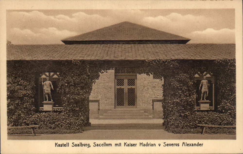 Kastell Saalburg, Sacellum mit Kaiser Hadrian und Severus Alexander — Laderg Klement, Frankfurt a.M., Photo-Graph. Verlag, Nr. 17 - Vorderseite