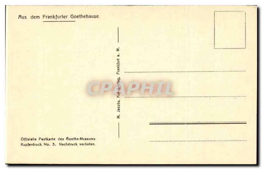 Vorhalle, I. Stock — Frankfurter Goethehaus — M. Jacobs, Frankfurter Goethe-Museum, Nr. 5 - Rückseite