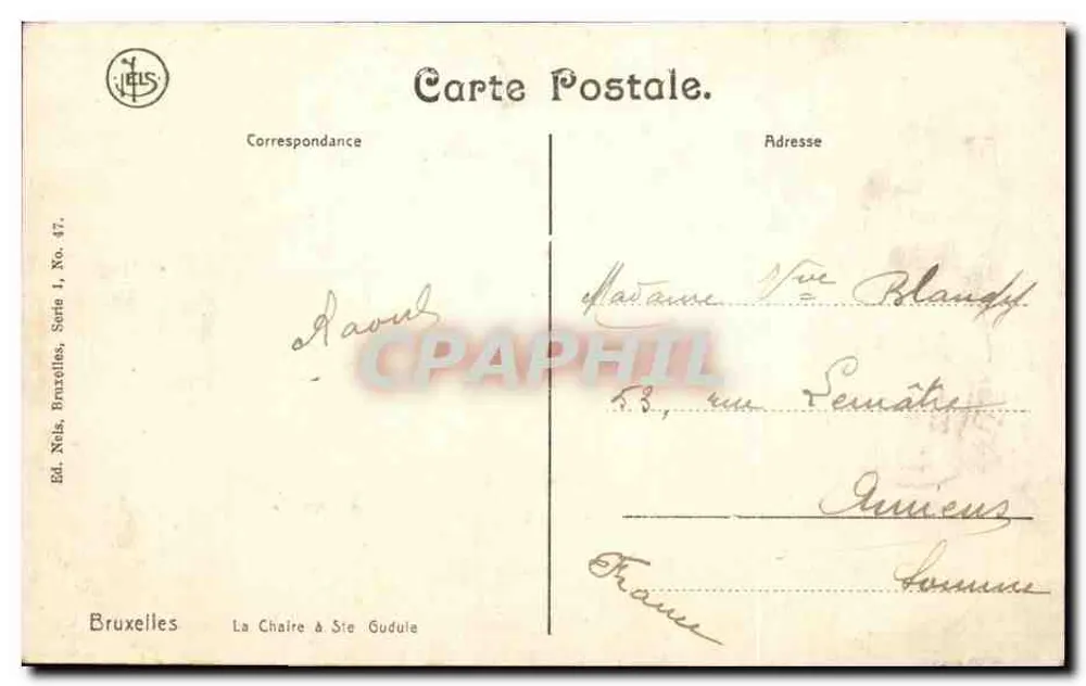 Interior da catedral — A cadeira de Santa Gudula — Éd. Nels, Bruxelas, Série 1, No. 47 - Verso