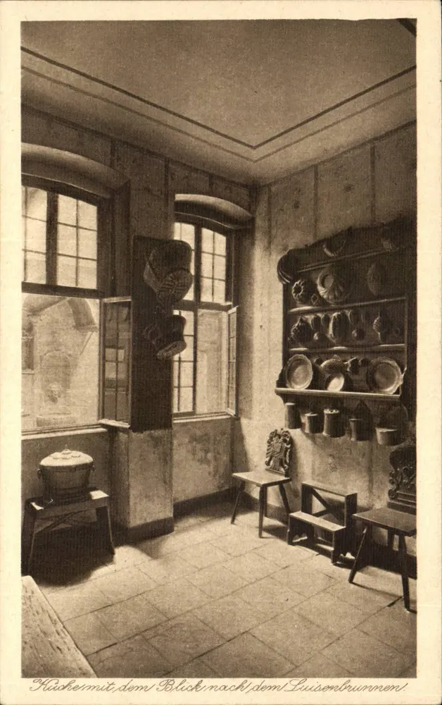 Innenansicht der Küche mit Blick auf den Luisebrunnen — Goethe-Museum in Frankfurt - Vorderseite