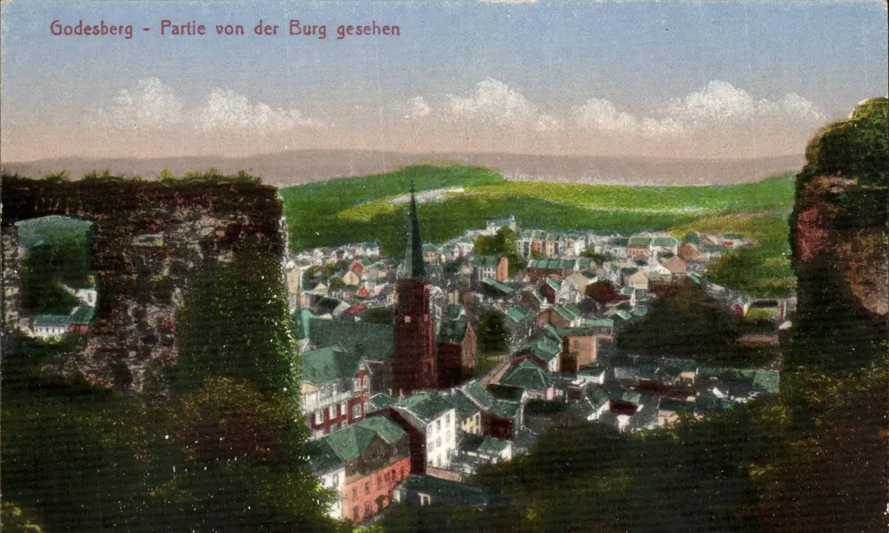 Godesberg — Ausblick von der Burg — Stengel & Co. m. b. H., Düsseldorf, Nr. 3812 - Vorderseite
