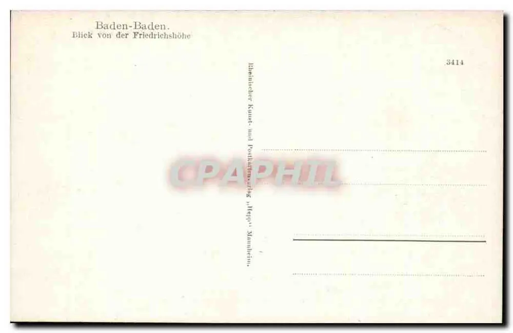 Baden-Baden — vista de la Friedrichshöhe — editor: Blämlischer Kunst- und Postkartenverlag, Heppenheim - Reverso