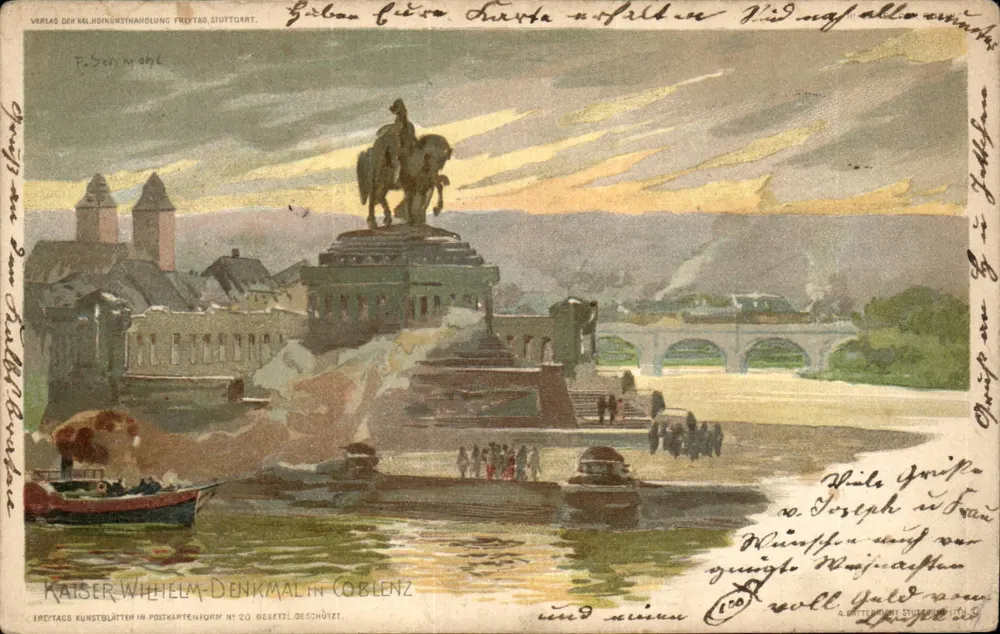 Monumento de Kaiser Wilhelm em Coblenz — editor Freytag & Co., Stuttgart, n° 20 - Frente