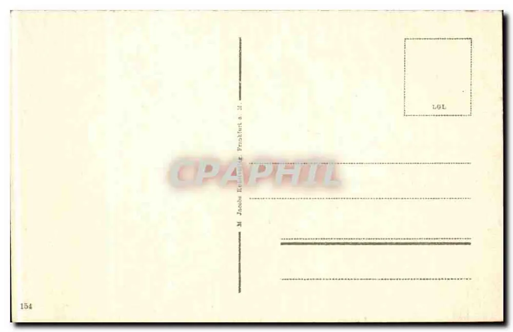 Frankfurt a. M. Goldhutgasse — vista de la calle con fuente y carreta — editor Jaobie Kretzschmar, n° 154 - Reverso
