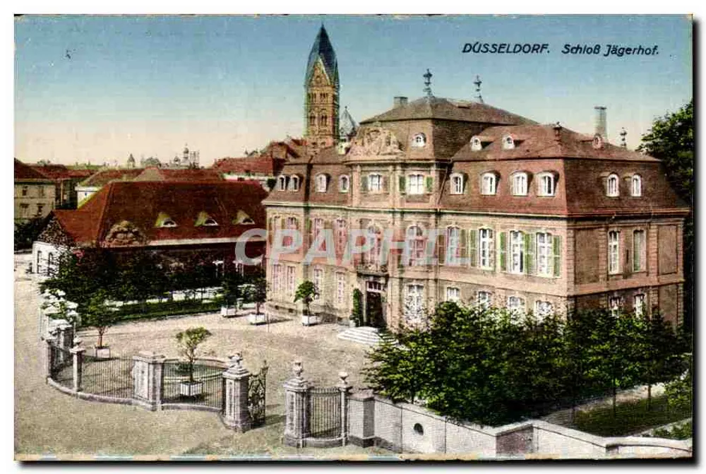 Düsseldorf. Slot Jägerhof — uitzicht op het kasteel met toren en tuin — uitgever I. W. B. N.O. 998 - Voorkant