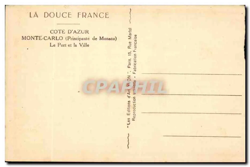 Monte-Carlo — Der Hafen und die Stadt — Les Éditions d'Art VON, Paris - Rückseite