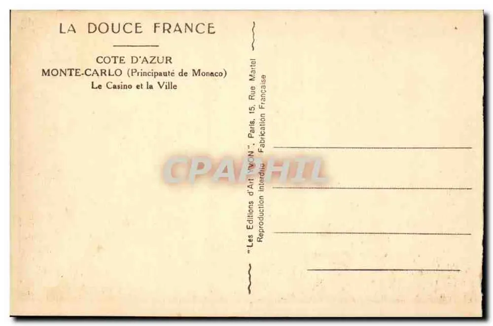 Monte-Carlo — Das Casino und die Stadt — Les Editions d'Art WON, Paris - Rückseite
