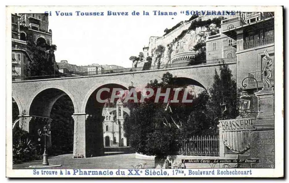 Monte Carlo — Ansicht des Viadukts und der Brauerei — Grande Pharmacie du XXe Siècle, 17bis, Boulevard Rochechouart - Vorderseite