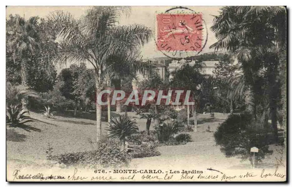 Monte-Carlo — Os Jardins — Edição Gilette, pl. Ska. n° 676 - Frente