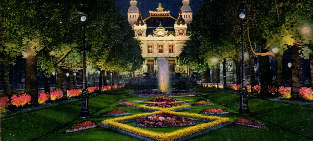 Monte-Carlo — O Casino e os Jardins (Efeito de Noite) — Photochrome A.D.14, Nice (A.M.) - Frente