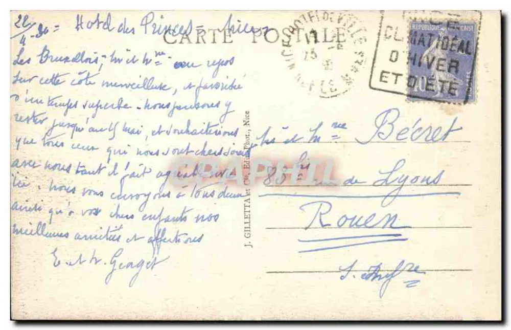 Monte-Carlo - Das Casino und die Gärten — 725 bis - Rückseite