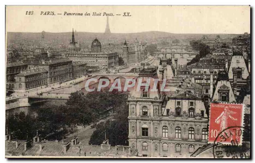 Paris — Panorama dos Oito Pontes — XX. — Editor XX, n° 123 - Frente