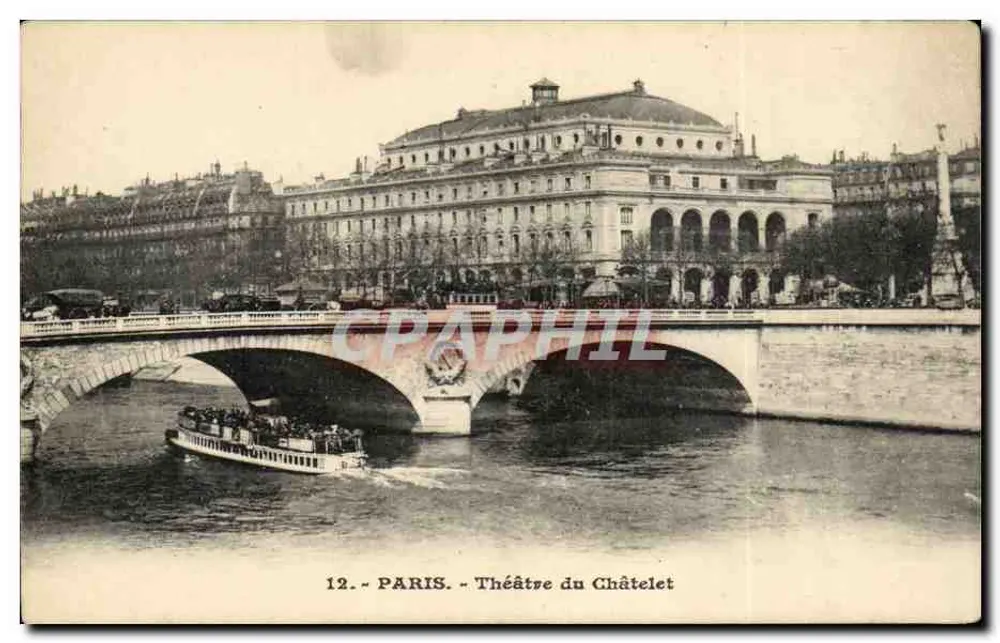Paris - Teatro do Châtelet — vista do ponte e do rio - Frente