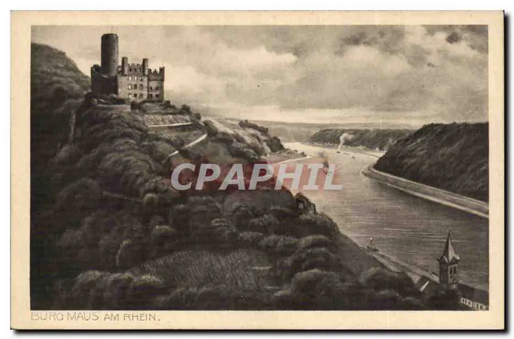 Burg Maus am Rhein — aanzicht van het kasteel aan de oevers van de Rijn — uitgever H. Hoffmann, n° 410 - Voorkant