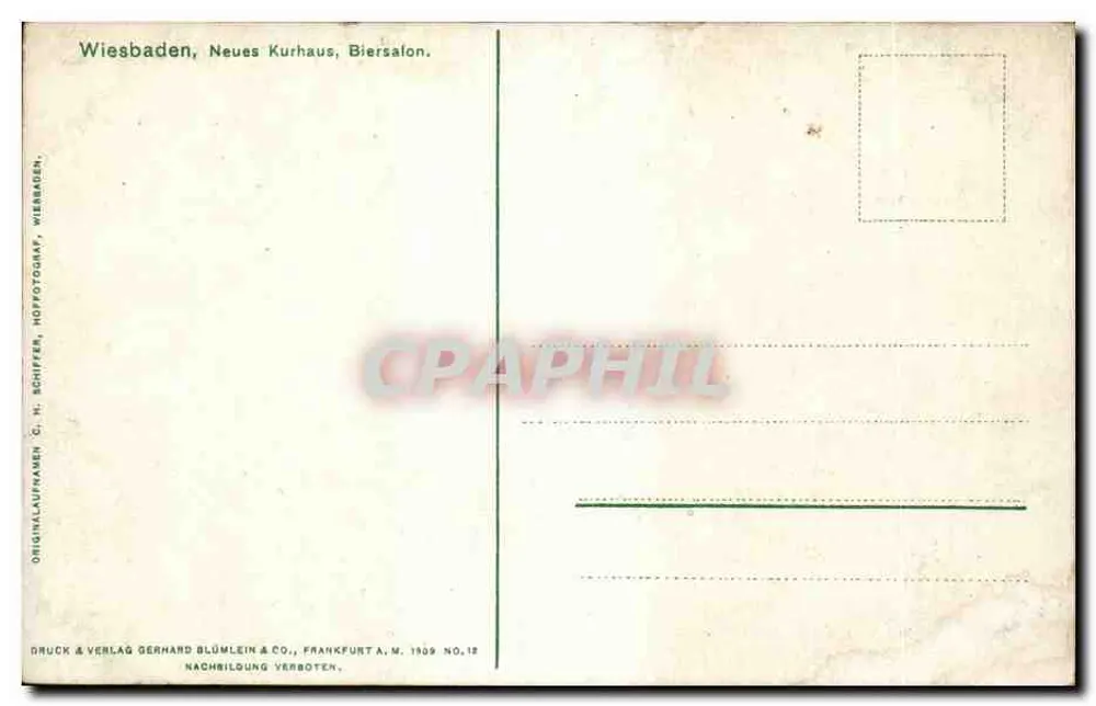 Wiesbaden, Neues Kurhaus, Biersaal — Verlag Gerhard Blümlein & Co., Serie Nr. 18 - Rückseite