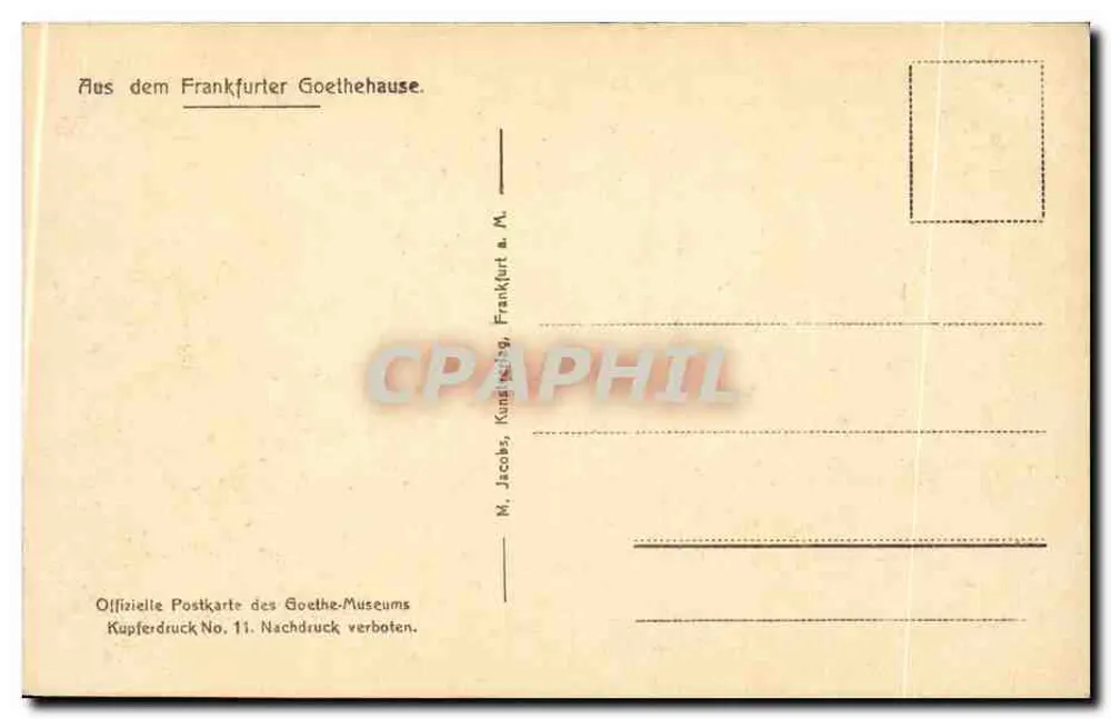 Geboortekamer van Goethe — IIe verdieping — uitgever M. Jacobs, Frankfort - Achterkant